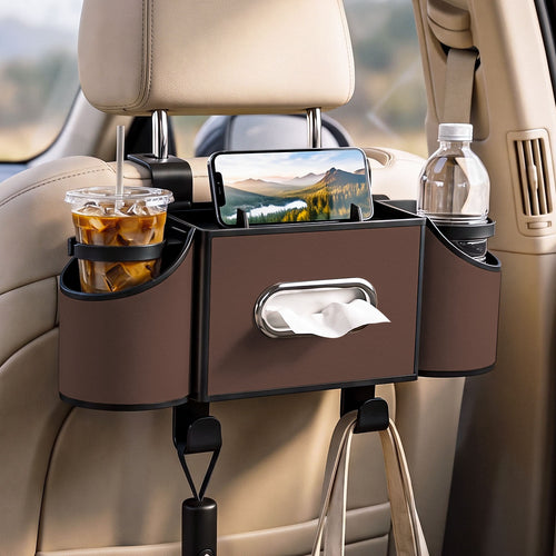 Car Seat Back Organizer with Cup Holders & Tissue Box
